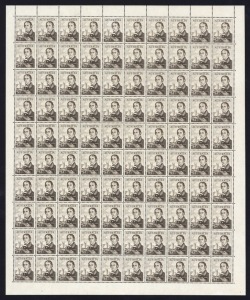 1966-73 (SG.403) Navigators $4 King complete sheet of 100, unit [1/10] with unlisted "Breaks in upper frame line over 'AU' of 'AUSTRALIA', MUH. 