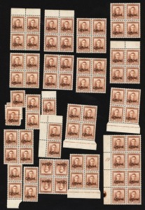 NEW ZEALAND - Official Stamps: OFFICIALS: 1946 (SG.O135) KGVI ½d chestnut, (73) in blks. and strips including 3 Imprint blks.4 and one Plate 19 blk.8, MUH; mainly fine.