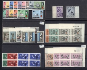 Cyprus: 1948 Silver Wedding pair (2), 1963 Europa set in blks.4, 1964 Wines (3 sets), 1965 I.C.Y. (10 sets in blks.), 1965 Europa set in blks.4; all fresh MUH. (72)