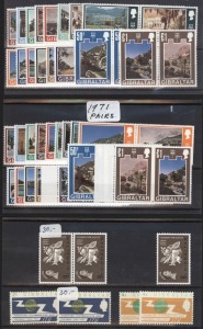 GIBRALTAR: 1963 9d FFH (3), 1965 ITU (2 sets), 1967-69 Ships set of 15, 1971 Pictorials to £1 (2 sets of 16 pairs), all fresh MUH. (71).