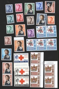 HONG KONG: 1962-73 (SG.196-210) 5c - $20 Queen definitives complete set of 15 plus extra $2 (2) and $5 (1), plus 1968 (SG.253-4) 5 sets, and 1963 Red Cross pair, all fresh MUH.