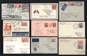 A 1938 - 1951 collection of flown covers, comprising of  Aug.1938 Empire Service Sydney - London (AAMC.826); Dec. 1939 Sydney - Coonamble Christmas flight (AAMC.887a); 30 April 1940 Auckland - Sydney (2 different) (AAMC.899 x 2); 30 April Sydney - Aucklan