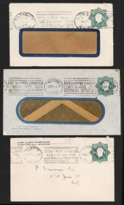 STAMPED TO PRIVATE ORDER ENVELOPES: A study of the 1923-24 Octagonal 1½d green KGV with "POSTAGE" in die (BW:ES55): (9, of which 2 are unused), with users including Henry Berry & Co., British Australian Woll Realisation Association, British Imperial Oil, Farmer & Co., Vacuum Oil, etc.; with usages between 1923-24. Cat.$880.