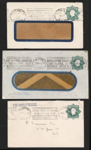 STAMPED TO PRIVATE ORDER ENVELOPES: A study of the 1923-24 Octagonal 1½d green KGV with "POSTAGE" in die (BW:ES55): (9, of which 2 are unused), with users including Henry Berry & Co., British Australian Woll Realisation Association, British Imperial Oil, 