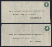 STAMPED TO PRIVATE ORDER ENVELOPES: A study of the 1923-24 Octagonal 1&frac12;d green&nbsp;KGV with "POSTAGE" in die (BW:ES55): (9, of which 2 are unused), with users including Henry Berry & Co., British Australian Woll Realisation Association, British Imperial Oil, - 2