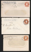 STAMPED TO PRIVATE ORDER ENVELOPES: A study of the 1920-22 Octagonal 2d orange&nbsp;KGV with "NO POSTAGE" in die (BW:ES59 x 14) plus a single example of the 2d with "POSTAGE" (BW:ES60) with users including The Australian Drug Coy., Jas. F. McKenzie & Co., The 