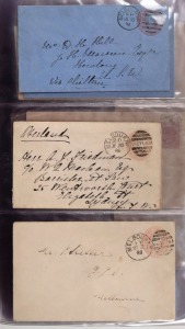 VICTORIA - Postal Stationery: A comprehensive collection in a large album (companion to the previous lot), comprising of Used & Unused examples throughout, with extensive ENVELOPES including normal types, SEMI-OFFICIAL types, and PRINTED TO PRIVATE ORDER types, many with adverts or illustrations, and a range of printed to private order WRAPPERS. A fine source of material for a display. (approx. 230+ items).