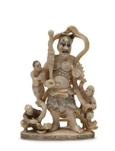 A fine Japanese Okimono carved ivory group, Meiji period, 19th century, 6cm high