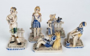 PEGGIE E. FOY group of five ceramic statues, stamped "Made For Heals By Peggie E. Foy", the largest 11.5cm high