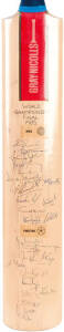 1985 WORLD CHAMPIONSHIP OF CRICKET, full size Cricket Bat signed by India v Pakistan (two teams in Final at MCG), with 28 signatures including Sunil Gavaskar, Kapil Dev, Ravi Shastri, Javed Miandad & Imran Khan. Good condition.