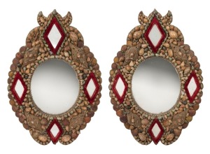A rare pair of Australian folk art shell framed mirrors, 19th century, 55 x 38cm each