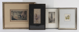 Six assorted framed engravings, prints and paintings, the largest 30 x 36cm overall