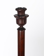 An antique English carved mahogany banner pole with original embroidered floral stump work, early to mid 19th century, 151cm high - 3