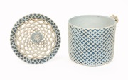 WEDGWOOD rare reticulated Jasper Ware pottery custard cup and cover with twisted handle, 19th century, impressed "WEDGWOOD", 6.5cm high PROVENANCE: Geoffrey Golden - 2