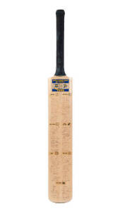 1985 WORLD CHAMPIONSHIP OF CRICKET, full size Cricket Bat signed by all 7 teams - Australia, England, West Indies, New Zealand, India, Pakistan & Sri Lanka - with 98 signatures including David Gower, Allan Border, Clive Lloyd, Richard Hadlee & Sunil Gavas