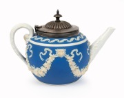 PAXTON (attributed) antique English Jasper Ware&nbsp;pottery teapot with Sheffield plated lid, mid19th century, 12cm high, 18cm wide - 2