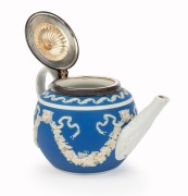 PAXTON (attributed) antique English Jasper Ware&nbsp;pottery teapot with Sheffield plated lid, mid19th century, 12cm high, 18cm wide - 3