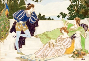 DOULTON BURSLEM rare English porcelain plaque in the Pre-Raphaelite style by CHARLES NOKE & WILLIAM HODKINSON, circa 1900,
