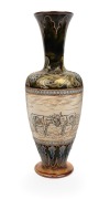 DOULTON LAMBETH&nbsp;pottery vase with sgraffito landscape decorated with sheep and donkeys by HANNAH BARLOW, 19th century, impressed factory mark and artist's monogram to base, 31.5cm high