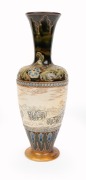 DOULTON LAMBETH&nbsp;pottery vase with sgraffito landscape decorated with sheep and donkeys by HANNAH BARLOW, 19th century, impressed factory mark and artist's monogram to base, 31.5cm high - 2