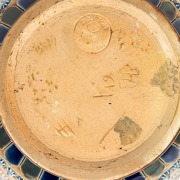 DOULTON LAMBETH&nbsp;pottery vase adorned with sgraffito&nbsp;horse&nbsp;vignettes decoration&nbsp;by HANNAH BARLOW and FRANCIS LEE,&nbsp;circa 1875, impressed factory mark and artists monograms to base, 16cm high - 4
