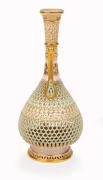 ROYAL WORCESTER antique English reticulated porcelain stem vase with gilded highlights by GEORGE OWEN, puce factory mark to base, 16.5cm high - 2