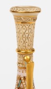 ROYAL WORCESTER antique English reticulated porcelain stem vase with gilded highlights by GEORGE OWEN, puce factory mark to base, 16.5cm high - 3