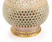 ROYAL WORCESTER antique English reticulated porcelain stem vase with gilded highlights by GEORGE OWEN, puce factory mark to base, 16.5cm high - 4