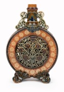 DOULTON LAMBETH&nbsp;rare reticulated pottery moonflask vase, circa 1883, impressed factory mark and artist's monogram (illegible) to base, 20cm high - 2
