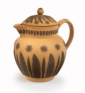 WEDGWOOD "Caneware" rare antique English pottery lidded jug, circa 1830, impressed "WEDGWOOD", 13.5cm high