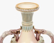 ROYAL WORCESTER antique English pink and blue porcelain vase with floral decoration in gilded highlights, puce factory mark to base, 22.5cm high - 3