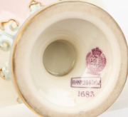 ROYAL WORCESTER antique English pink and blue porcelain vase with floral decoration in gilded highlights, puce factory mark to base, 22.5cm high - 5