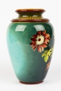 DOULTON&nbsp;LAMBETH FAIENCE antique English ceramic vase with hand-painted floral decoration by ISABEL LEWIS, circular factory mark and artist's monogram to base, 21.5cm high - 3