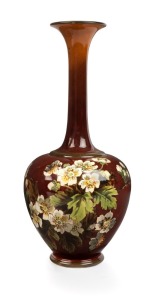 DOULTON LAMBETH FAIENCE antique English art pottery vase with hand-painted blossom decoration, circular factory mark and artist's monogram to base, 26cm high