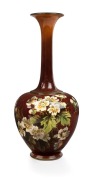 DOULTON&nbsp;LAMBETH FAIENCE antique English art pottery vase with hand-painted blossom decoration, circular factory mark and artist's monogram to base, 26cm high