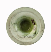 DOULTON LAMBETH art pottery vase with hand-painted bird decoration on green ground by C. VARGAS, circa 1890, impressed and factory stamps to base with artist's monogram, 21cm high - 3