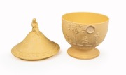 WEDGWOOD "Caneware" antique English pottery lidded bowl with figural top and classical frieze, circa 1830, stamped "WEDGWOOD", 16cm high - 2