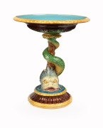 MINTON&nbsp;antique English&nbsp;majolica comport with dolphin decoration, 19th century, 25cm high, 22cm diameter