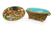 Antique English majolica game tureen decorated with hare and ducks, 19th century, 15cm high, 34cm wide