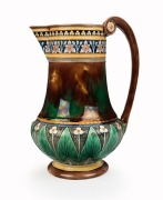 WEDGWOOD antique English majolica pottery jug, 19th century, impressed "WEDGWOOD" and bearing "Richard Dennis, Wedgwood Exhibition, 1982" label, 23.5cm high