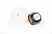 ROYAL WORCESTER "Waratah" antique English porcelain cup and saucer on rare black ground, signed "E. PHILLIPS", puce factory mark to base "Royal Worcester, Waratah, Flavelle Brothers Ltd.", the saucer 12cm wide - 3