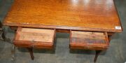 An antique French oak collapsible writing table with lyre trestle ends and two drawers, circa 1900, ​​​​​​​72cm high, 82cm wide, 45cm deep - 2