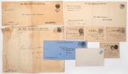VICTORIA - Frank Stamps: A group including "THE MINISTER OF DEFENCE" in black on July 1895 long envelope; "THE TREASURER" in blue on long envelope (150 x 380mm, white) from Walhalla&nbsp;"Receiver and Paymaster's Office, Nov.1882; and a similar size with print