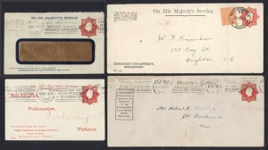 ENVELOPES WITH OS IN THE DIE: 1924 (BW:E015) 1½d scarlet octagonal die KGV with solid OS on two long and two standard size envelopes, for the Deputy Commissioner of Maternity Allowances, the Commonwealth Sub-Treasury, the Commonwealth Public Service Board