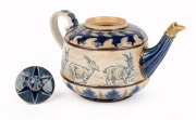DOULTON LAMBETH&nbsp;pottery teapot with sgraffito goat decoration&nbsp;by HANNAH BARLOW and ANNIE GENTLE, circa 1880, impressed factory mark and artists' monograms to base, 12cm high, 21cm wide - 2