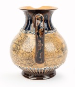 DOULTON LAMBETH&nbsp;pottery jug adorned with&nbsp;sgraffito&nbsp;stag and doe decoration in landscape&nbsp;attributed to HANNAH BARLOW,&nbsp;19th century, marks illegible, 19.5cm high&nbsp; - 5