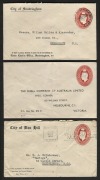 STAMPED TO ORDER KGVI ENVELOPES: 1937&nbsp;oval die 2d red&nbsp;(7), 1941 oval die 2&frac12;d&nbsp;red&nbsp;(37, of which two are unused), 1950 oval die 3d red (1 unused, Cat.$400), 1951 3d green circle die (58), and 1951 3&frac12;d red circle die (7); many users represented. Housed in an