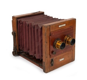 LANCASTER: 4¾ x 6½" plate stereo tailboard camera, c. 1885, with twin Taylor, Taylor & Hobson No. 12/274 Series III Cooke 4¼ x 3¼ Eq. Focus 4.05/4.95" lenses.