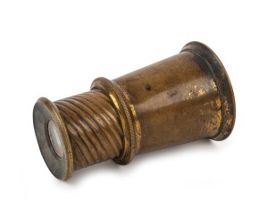 19th century brass loupe with spiral extension mechanism, approx. 85mm at full height.