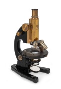 CARL ZEISS JENA: 19th century brass and steel microscope [#178092] in lockable timber box with key, 36cm at highest setting. - 2